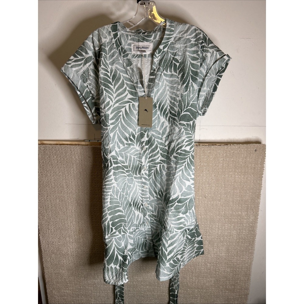 Tommy Bahama Garden Estate Flounce Shirt Dress Womens L Color Aloe Copyright Prt